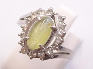 Pt900 クリソベリルキャッツアイ 0.65ct ダイヤ 0.25ct リング 5.0g